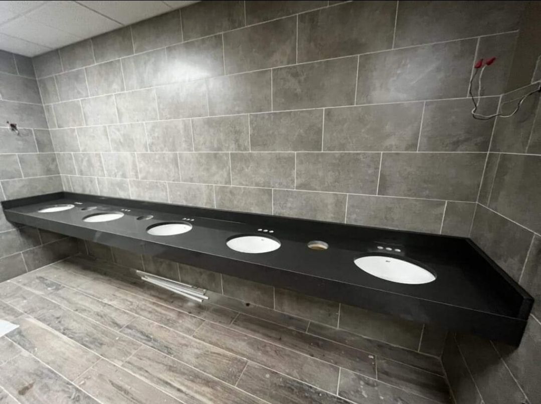 Public bathroom counter over Oklahoma sinks 